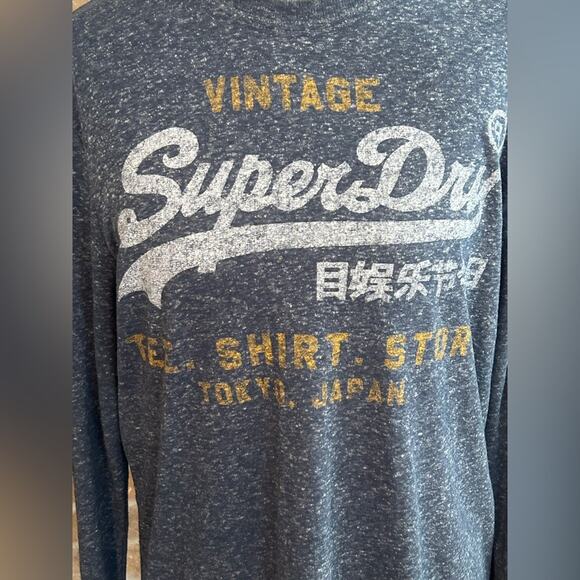 Superdry Sweater Mens Large Gray Logo Crewneck fall winter layering lightweight - Picture 6 of 10